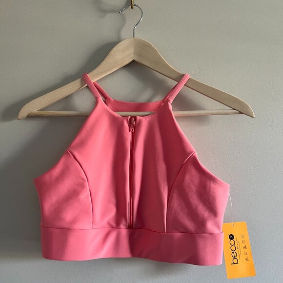 NWT | Becco Spaghetti Strap Zip Front Cropped Sports Bra | Size Medium - Picture 1 of 4